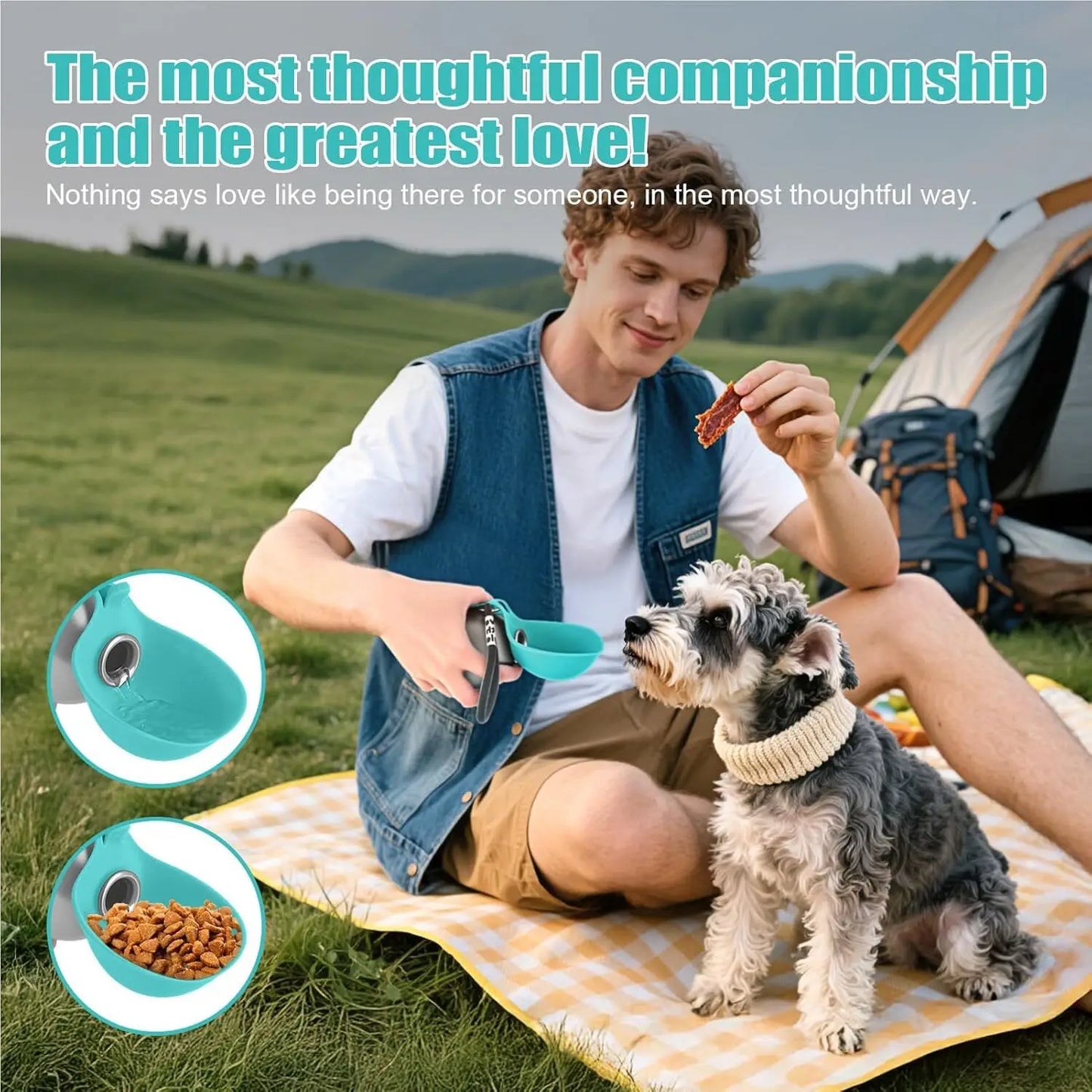 Dog Water Bottle with Removable Silicone Bowl,285ml Stainless Steel Construction, Leak-Proof for Outdoor Activities Like Walking